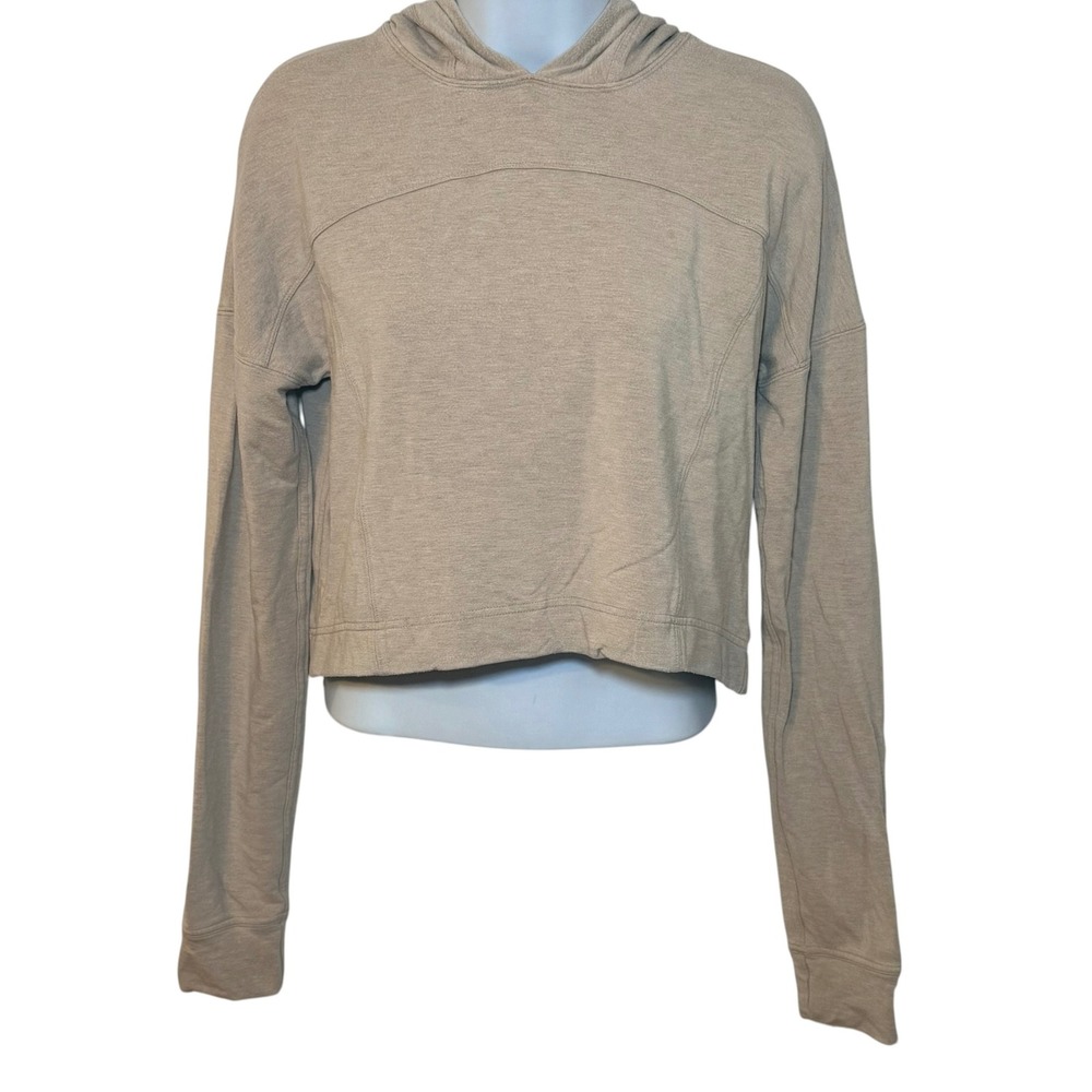 Lululemon Cropped Hoodie Pullover Heathered Tan Beige Sweatshirt Womens Large